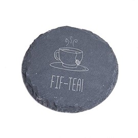 "Fif-tea!" Engraved Slate Coaster - Funny 50th Birthday Gift For Tea Lovers