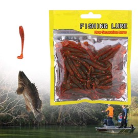 Lures, 50PCS Fishing Lures Baits Set,Plastic Soft T-Tail Bait£¬ 9 Colors Grub Worm Baits Fish Tackle Accessory (Red) Fishing Lures