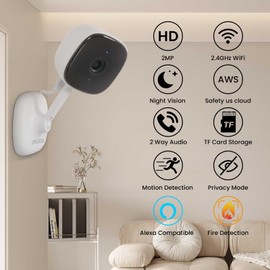 WiFi Indoor Camera for Home Security, 24/7 Recording Camera for Office/House/Apartment, Cloud & SD Card Storage, 2-Way Audio, Night Vision, AI Motion Detection, Alexa/Google Assistant Supported