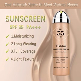Sunscreen Airbrush Foundation Makeup Spray,SPF 35, Full Coverage Foundation for Mature Skin,Silky Mist Spray Makeup,Long Lasting Waterproof Concealer for Color Correction Skin Tint (#02 Beige)