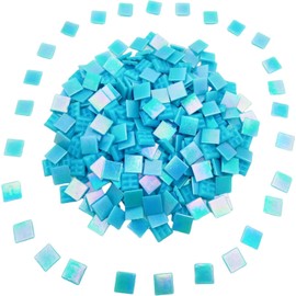 320PCS Square Iridescent Stained Glass Mosaic Tiles, 500g Mosaic Tiles for DIY Crafts, 1.5CM/0.6inch Bright Mosaic Glass Pieces for Art Craft and Home Decorations (Iridescent Sky Blue F731)