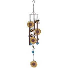 Sunset Vista Designs Windchimes - Rustic Metal Sunflower Wind Chime for Outdoors, 28" Long, Bumble Bee