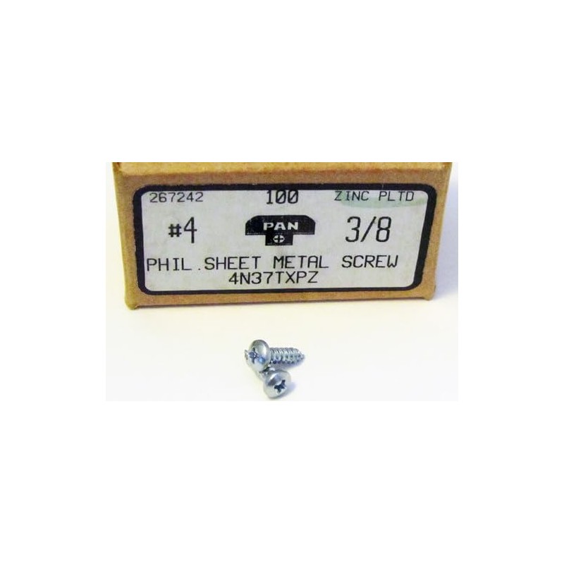 #4 x 3/8" inch Zinc Pan Head Phillips Sheet Metal
