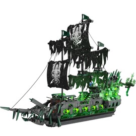 Brihappen Ghost Ship Flying Dutchman Building Blocks Set for Adults (1100 Pieces) - Pirate Ship Model with Light Home Office Collection, Birthday Gifts for Building Blocks Lover