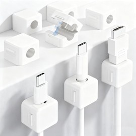 8 Piezas Organizador de Cable Magnético, Cable Management Clips, Compatible con Hasta 0,27 inch / 7 mm, Clips de Cable Adhesivos, Adecuado para Mesitas de Noche, Cocinas, Oficinas y Coches (Blanco)
