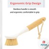 Afnax Dish Cleaning Brush with Handle Built in Scraper, Bamboo