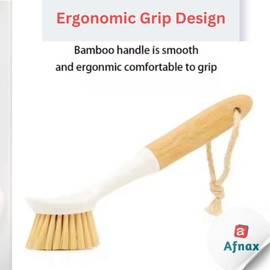 Afnax Dish Cleaning Brush with Handle Built in Scraper, Bamboo Scrubbing Brush for Pots, Pans, Dish Plates, Multiple cleaning, Kitchen Cleaning Sink