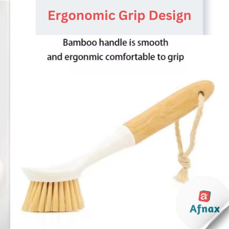 Afnax Dish Cleaning Brush with Handle Built in Scraper, Bamboo