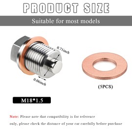 KVAEY Magnetic Oil Drain Plug, M18×1.5 Aluminum Alloy Sump Drain Nut Bolt with Cooper Crush Washer, Leak-Proof Engine Oil Drain Sump Bolt Screw Replacement for Most Vehicles