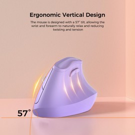 KYSONA - mouse de torre inalámbrico ergonómico de 57°, mouse Ergo silencioso vertical, Bluetooth (BT5.0, BT3.0) y 2.4G, (800/1200/2400/2400/4000), 7 botones para Windows, macOS, iPadOS, portátil, PC,