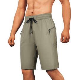 FOGFIRE Men's Swim Trunks Quick Dry Beach Shorts with Zipper Pockets, UPF 50+, Swimming, Surfing, Outdoor Activities, Green Gray, Medium