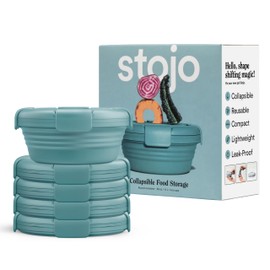STOJO Collapsible Bowl 5 Set - Eucalyptus, 36oz - Reusable Silicone Bowl for Hot and Cold Food - Perfect for Travel, Meal Prep, To-Go Lunch, Camping & Hiking - Microwave & Dishwasher Safe
