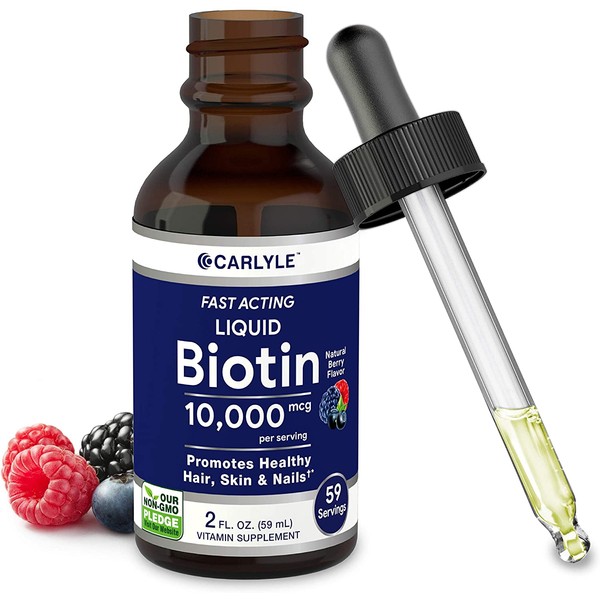 Liquid Biotin 10000mcg 2 oz | Extra Strength Gel Drops | Vegetarian, Non-GMO, Gluten Free Supplement | by Carlyle