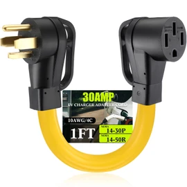 Tellegloww NEMA 14-30P to 14-50R EV Charger Adapter Cord, 30A 4 Prong Male Dryer to 4 Prong Female 50A EV Compatible with Tesla for Level 2 Charging with Handle, STW 10 AWG, 1FT, ETL Listed