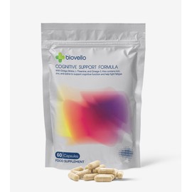 Biovello Cognitive Support Formula, 60 Capsules, with Iron, Zinc, Ginkgo Biloba, Ginseng and Omega-3