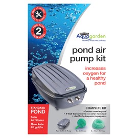 Aquagarden, Pond Air Pump Kit, Outdoor Weather Proof air Pump, Twin Outlet Pond Oxygenator, Inc 2 Air Stones & 2 Air Lines, 85 gal/hr Flow Rate, Economical to Run, for Standard Ponds