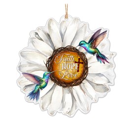 Daisy Flower Hanging Decorations Gift Hummingbird Christmas Tree Crown of Thorns Merry Christmas Decor Cross, Faith Gifts, Acrylic Ornaments, Christian Daisy Flower Hummingbird