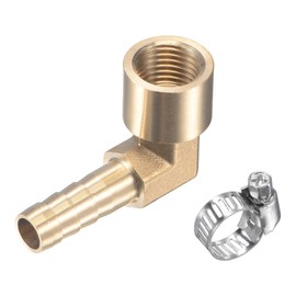 sourcing map Brass Hose Barb Fitting Elbow 8mm x G1/4 Female Thread Right Angle Pipe Connector with Stainless Steel Hose Clamp