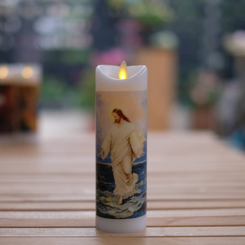 NONNO & ZGF Moving Wick Jesus Flameless Prayer Candle, Real