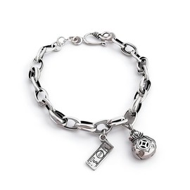 AOOMO Silver Tone Money Charm Bracelet for Women - Link Chain with Fortune Bag & Bill Charms - Casino Good Luck Wealth Jewelry Gift