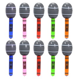 EUPSIIU 10 Pcs Inflatable Microphone, Make-Believe Inflatable Mic Toys, Pretend Play Microphone Toys Musical Instrument, Toy Microphone for Parties and Performace Photo Props (Multicolor)
