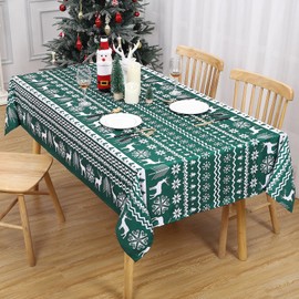 LinTimes Christmas Tablecloth Christmas Reindeer Snowflakes Table Cloth Table Cloth for Christmas Dinner Party Kitchen Decoration 132x200cm Green