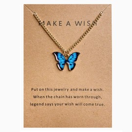 Dainty Butterfly Pendant Necklace Enamel Colorful Animal Minimalist Charm With Message Card Jewelry Gifts For Women-Blue