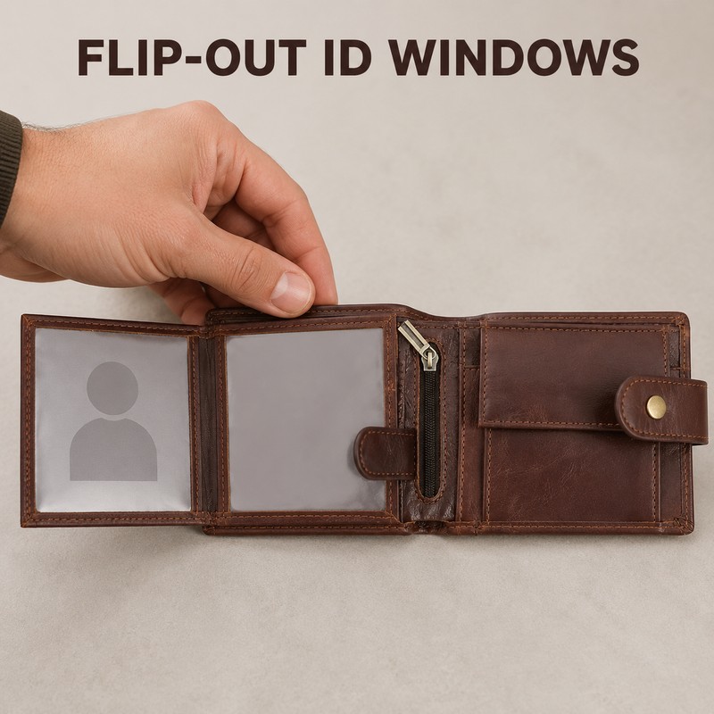Men's Genuine Cow Leather RFID Wallet with Coin Pocket &