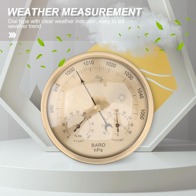 Traditional Weather Hygrometer, 3 in 1 Round Brass Case Barometer