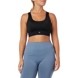 Champion Women's Athletic Sportbras W-Quick Dry Anti-Microbial Compact Stretch Poly Jersey Compression Sports Bra, Black, L