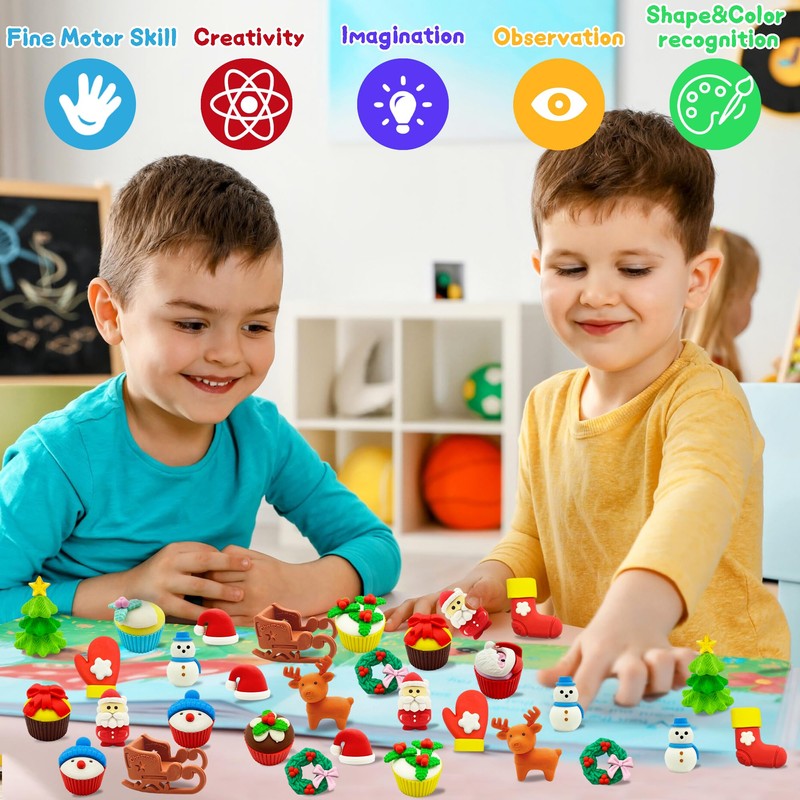 LanMa 30PC Christmas Erasers for Kids Animal Puzzle Eraser Desk