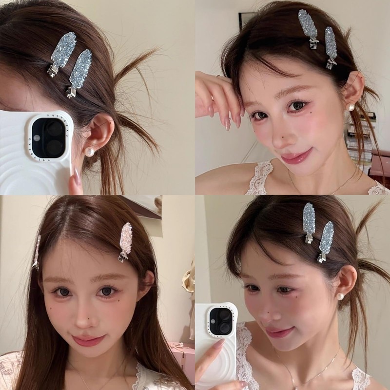 Fesanla Non-Trace Bangs Clip Crystal Set of 2 No Trace