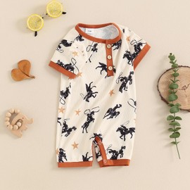 Toddler Baby Boy Girls Farm Clothes Western Farm Animals Chicken/Cow Print Romper Newborn Jumpsuit Country Stuff (Cow Colorful, 6-12 Months)