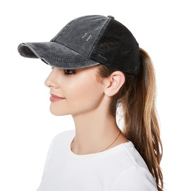 Hadwii Baseball Cap Women's Mesh Ponytail Baseball Hat Breathable Sun Hat Sun Protection Cap Quick Drying Hat One Size Head Circumference 56-58 cm, black