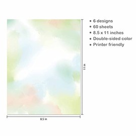 Watercolor Styles - Papel de papelería estético, 8.5 x 11 pulgadas, 60 hojas, doble cara, colorido y bonito álbum de recortes/papel de escritura, apto