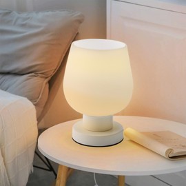 diceevil Touch Bedside Table Lamp, Modern Nightstand Lamp with White Opal Glass Lamp Shade with 3 Brightness Levels for Bedroom Living Room Nightstand