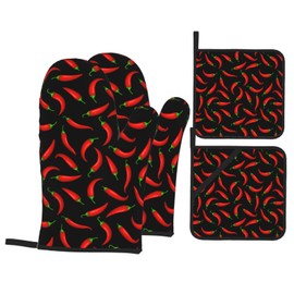 Red Hot Chilli Peppers Oven Mitts Pot Holders Set of 4, Kitchen Gloves Potholders Heat Resistant for Chef Baking Cooking Grilling BBQ