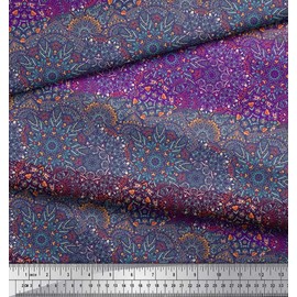 Soimoi Cotton Cambric Fabric Stripe & Mandala Kaleidoscope Printed Craft Fabric by the metre 42 Inch Wide