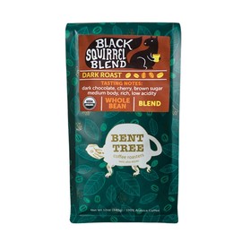 Bent Tree Coffee Roasters Organic Coffee, 12oz (Black Squirrel Blend), Whole Bean Coffee, Dark Roast, USDA Organic, Medium Body, Rich, Low Acidity, Dark Chocolate, Cherry, and Brown Sugar Notes