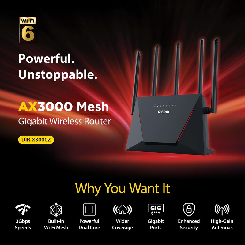 D-Link AX3000 WiFi 6 Router - High-Speed WiFi Router for