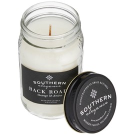 Southern Elegance | Back Roads: Orange & Amber Scented | 16 oz Mason jar | Handcrafted in the USA | Highly Scented | Vegan Soy Blend |Slow Burning & Long Lasting
