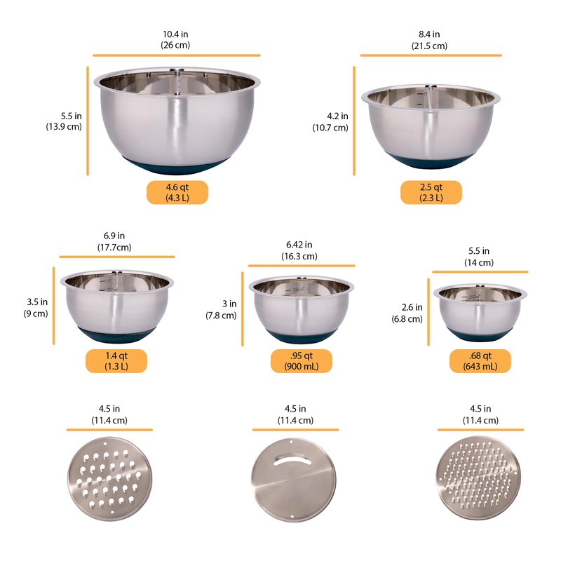 Chicago Metallic Stainless Steel Mixing Bowls with Grater Lids, Green