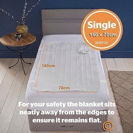 SAIF Electric Blanket Heated Under Bed Comfort Detachable Controller with 3 Heat Settings, Super Cosy Washable Fleece Heated Fleece Heated Blanket Throws Pad, Coverlet, Mantle (Single 70x140cm)