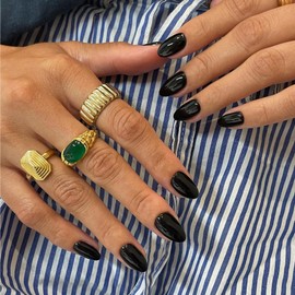 KQueenest Black Press On Nails Short Oval, Natural Acrylic Nails Press Ons, Short Almond Nails Glue on, Classic Round Fake Nails, Winter One Color Gel Stick On Nails Set For Tiny Wide Nail Beds