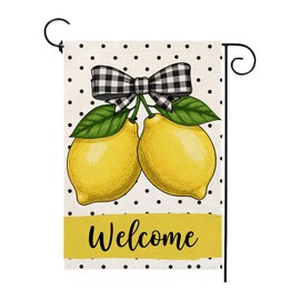 Summer Garden Flag Polka Dot Welcome Lemon 12 x 18 Inch Double Sided Outside Yard Outdoor Decoration
