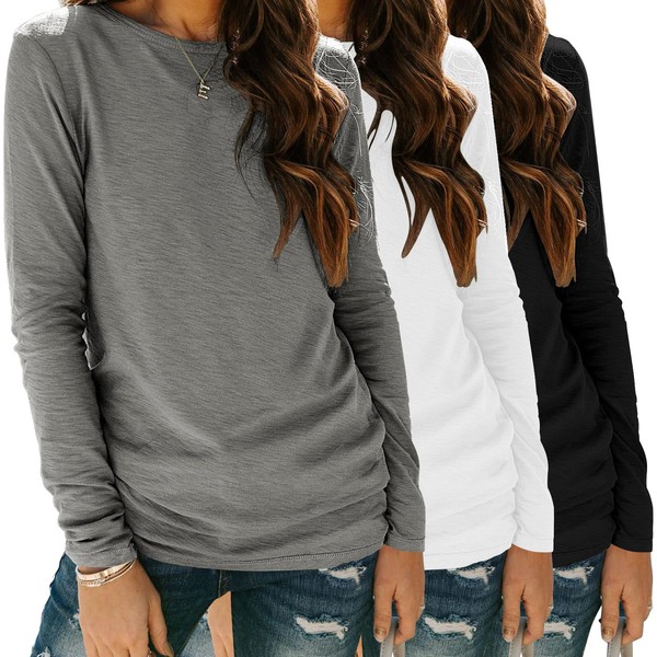 Zeagoo Womens Tops Crewneck Soft Long Sleeve Shirts 3 Pack