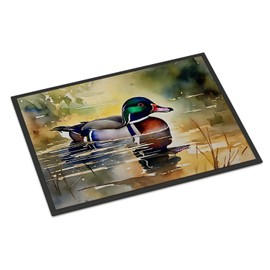 Caroline's Treasures DAC3281JMAT Wood Duck Doormat Front Door Mat Indoor Outdoor Rugs for Entryway, Non Slip Washable Low Pile, 24H X 36W