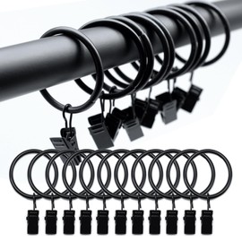 40 Pack Metal Curtain Rings with Clips, Curtain Hooks Hangers Clip Rings 1.35 in I D, Fits up to 1 in Diameter Curtain Rod, Strong Decorative Drapery Rings for Hanging Drapes Bows Hat.