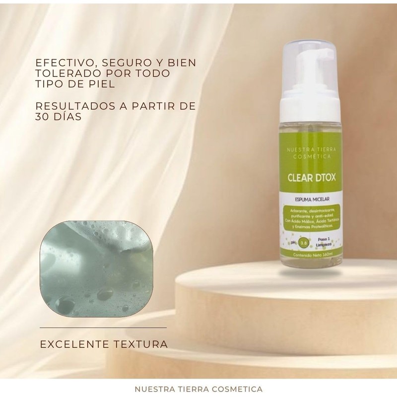 Nuestra Tierra Cosmetica Clear Dtox Espuma Micelar, Limpiador Facial Desintoxicante