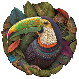 Mys Aurora Toucan Wooden Puzzles for Adults, Colorful Bird 200 Piece Unique Shaped Tropical Leaves Jigsaw Puzzle, Jungle Forest Home Decor & Family Game Gift, 11.2 x 11.2 Inches